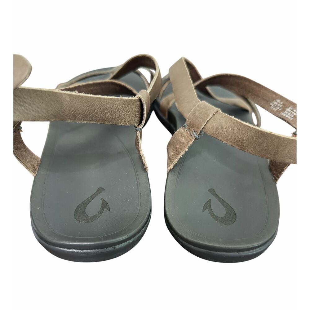 Olukai Upena Strappy Leather Beach Sandals Brown Silver Women’s 10 Sunmer Resort - Picture 3 of 7